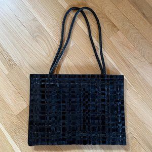 Black woven kid leather purse